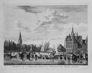 Antique map, Wagenaar, Gezigt op de nieuwe brug en tooren der oude kerke - Picture 1 of 1