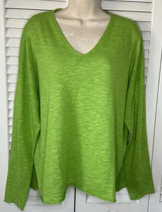 Eileen Fisher limettengrün Bio Leinenmischung leichter Lagenlook Pullover L - Bild 1 von 7