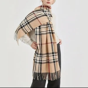 Chic Plaid Fringe Scarf Super Soft Cashmere Feel Rectangle Wrap Neck Neckerchief - Picture 1 of 7