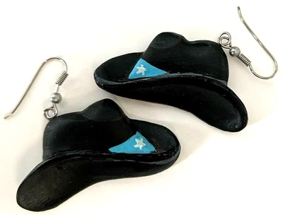Pendientes Sombrero Vaquero Madera Vintage Años 70 Foto 1 de 4