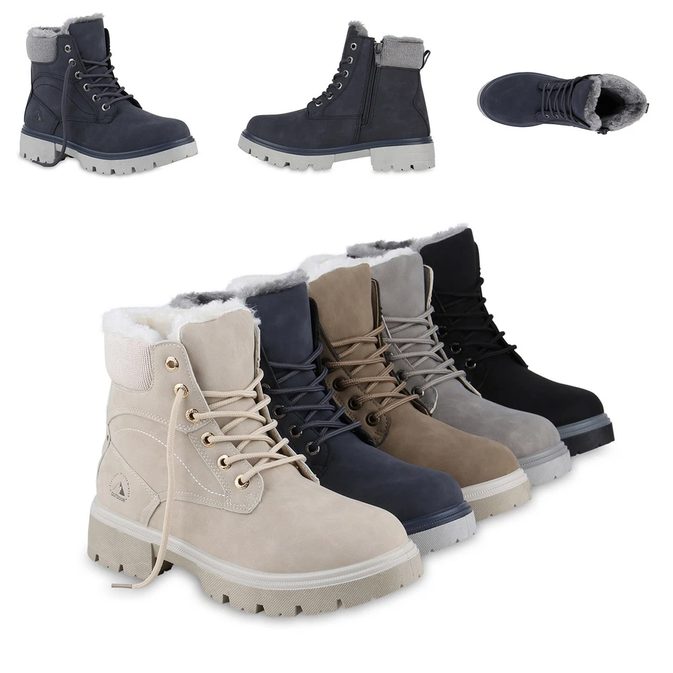 Damen Warm Gefütterte Worker Boots Stiefeletten Bequeme Schuhe 841423 - Bild 1 von 1