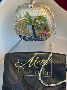 Vtg Mary Frances Beaded Shoulder bag Flamingo Palm tree Sun design - Picture 1 of 9