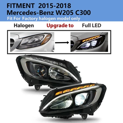 Halogen Upgrade Full LED For 2015-2018 Mercedes-Benz W205 C300 Headlight Pair Foto 1 de 4