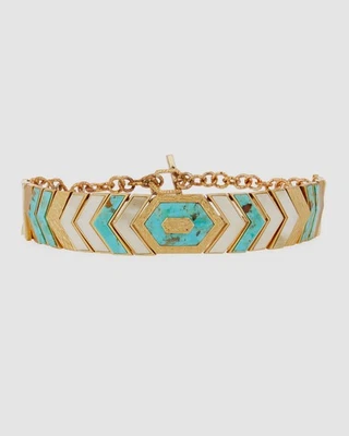 Akola Women's Gold Turquoise & Bone Chevron Collar Necklace - Image 1 of 3