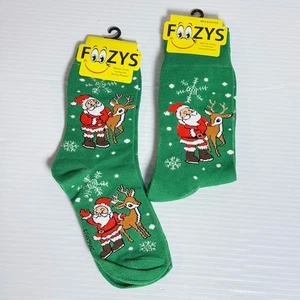 Foozys His And Hers Christmas Socks Santa And Rudolph Green Matching Twins - Picture 1 of 2