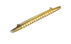 Broche prendedor barra perla imitación vintage 3" largo tono dorado estilo victoriano go-59 - Imagen 1 de 5