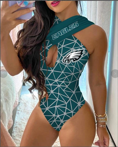 Philadelphia Eagles Criss Cross Swimsuit One Piece Cutout Bikini Bathing Wear Cover