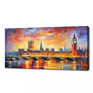 Colourful London Parliament Big Ben Modern Canvas Print Picture Wall Art - Picture 1 of 8