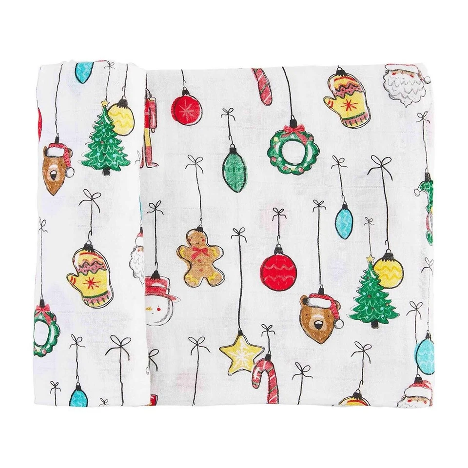 Mud Pie Baby Boy White Christmas Ornament Swaddle Blanket Cotton  47" x 47" NEW - Image 1 of 1