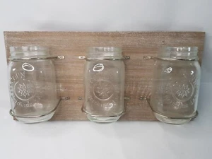 3 Mason Jars Wall Decoration Rustic Flower Vase Herbs Country Kitchen Glass Wood - Picture 1 of 8