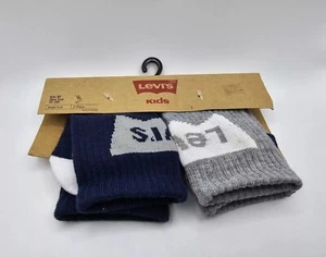 New Levi’s Kids US Shoe Size 7C-10C 2-pack High-Cut Logo Socks Blue Grey Unused - Picture 1 of 7