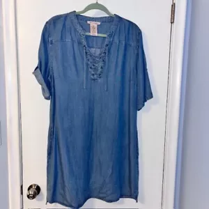 Philosophy Chambray Lace Up Shirt Dress Womens Size XL Short Tab Sleeve - Picture 1 of 6