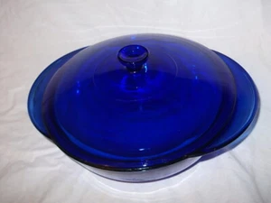 Vintage Anchor Hocking Cobalt Blue Round Covered 2 qt Casserole Dish Ovenware - Picture 1 of 7