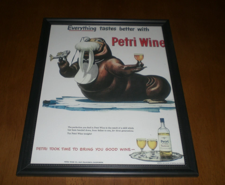 1948 PETRI WINE FRAMED COLOR AD PRINT  - Image 1 of 1