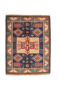 Tappeto vintage in lana tribale fatto a mano turco 4' 2"" x 5' 5'" verde - Foto 1 di 6