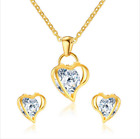 Stainless Steel Heart-shaped Pendant W/zircon Earrings And Necklace Jewelry Set