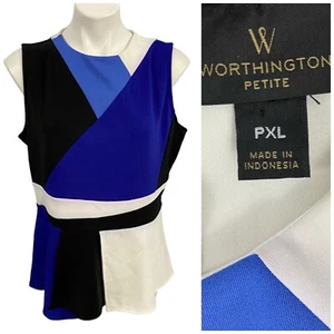 Worthington Top Womens PXL Colorblock Peplum Shirt Blue Work Office Church - Picture 1 of 13