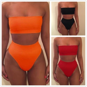 Sexy trägerloses Damen-Bandeau-Bikini-Set Boob Röhre hohe Taille Bademode Badeanzug - Bild 1 von 11
