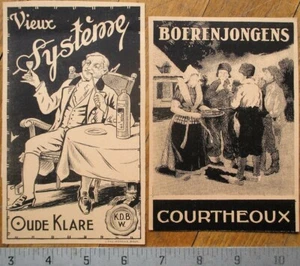 Pipe Smoking Man & Dutch People - Pair Printer's Proof 1930s Bottle Labels - Picture 1 of 1