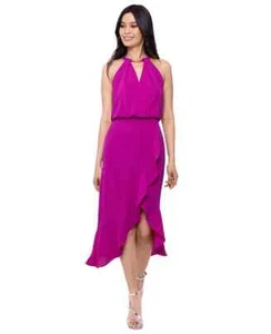 $149 XSCAPE Women's Crepe Halter-Neck High-Low Midi Dress, ORCHID, SIZE-6 - Picture 1 of 3