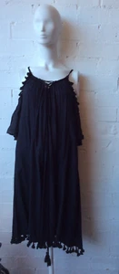 NWT rrrp$89.95 ISHKA Black Cold Shoulder Boho Hippie Knee Length Dress Size S - Picture 1 of 6