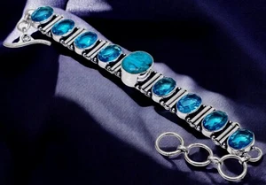 925 Sterling Silver Natural Turquoise Gemstone Handmade Jewelry Bracelet Size-8 - Picture 1 of 13