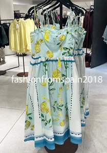 ZARA NEW WOMAN MIDI STRAPPY LEMON PRINT POPLIN DRESS OPEN BACK BOW 3454/347/050 - Picture 1 of 8