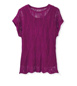 Northstyle Women's Scallop-Hem Pointelle Sweater, Style# NR233, Size S, Magenta - Picture 1 of 6