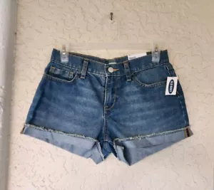 Old Navy Girls Denim Blue Jeans Shorts Adjustable Waist Pockets Size 14 - Picture 1 of 10