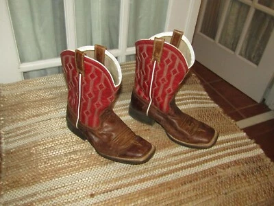 Ariat Square Toe Boots Red & Brown Kids Youth Size 2 Style 10017316 Leather - Image 1 of 4