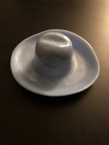 Vintage Jeannette Blue Glass Cowboy Hat Western Coin Trinket Dish Ashtray - Picture 1 of 6