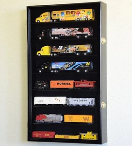 Train Display Case HO Scale Black Cab Truck Car Trailer Rig Diecast Wood Cabinet - Picture 1 of 13