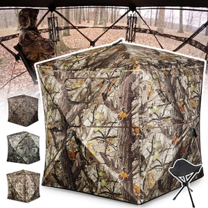 270° See-Through Hunting Blind 1-3 Person Pop-Up w/ Tri-Leg Stool&Silent Zipper - Picture 1 of 11