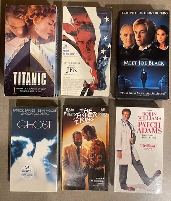 VHS BLOCKBUSTER TAPES : TITANIC,MEET JOE BLACK,JFK,GHOST,PATCH ADAMS,FISHER KING - Image 1 of 2