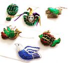 Beaded & Sequined Applique Padded Pillow Christmas Ornaments & Porcelain Jester