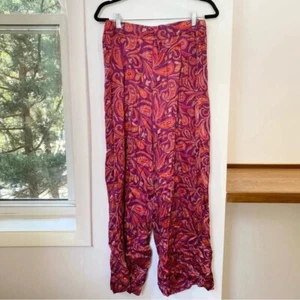NWT Free People Good Days Printed Satin Pants Wide Leg Trousers Pink Sz Small - Picture 1 of 14