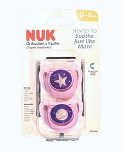 NUK Orthodontic Pacifier Baby Binky 0-6m Breast-Like Purple Pink Star Saturn - Picture 1 of 3