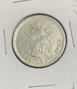 1875-Pi H Mexico 25 Centavos Silver Coin - Picture 1 of 2