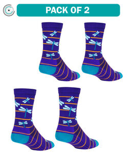 Pack of 2 SockGuy Dragonflies Crew Socks - 6 inch, Purple/Blue/Orange, L/XL