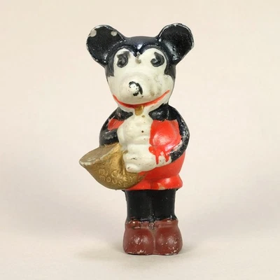 Figura bisque juguete vintage de Mickey Mouse tocando saxofón con ojos pastel de la década de 1930 Foto 1 de 4