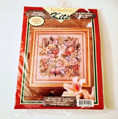Just Cross Stitch Teresa Wentzler Fruit & Floral Wreath I Kit 41192 USA 10x10 - Image 1 of 3