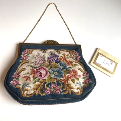 Antiga Bolsa Wiener Studio Smejkal Opernpassage Petit Point Tapeçaria Floral Áustria - Imagem 1 de 4
