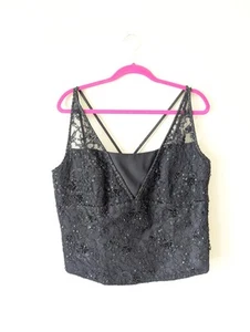 Vintage Whimsigoth Beaded Crop Top XL Black Beaded Flower Gothic Grunge 90s - Picture 1 of 14