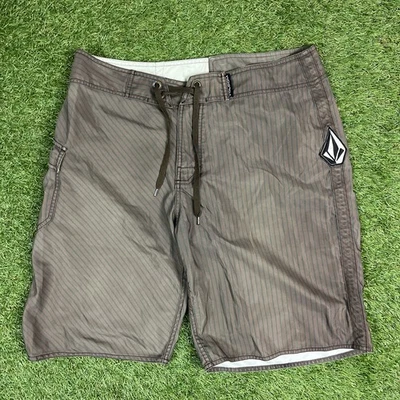 Vintage 90s Y2K VOLCOM Brown boardshorts Size 36 skater surfer Grunge Striped  - Image 1 of 4
