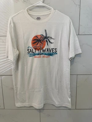 Camiseta masculina IZOD água salgada tamanho M, gráfico South Beach T palmeira praia pôr do sol - Imagem 1 de 3