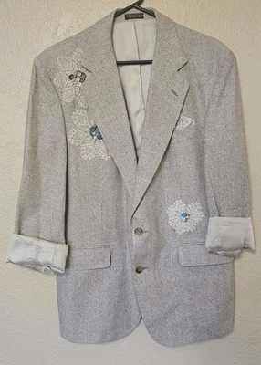 Blazer Ron Chereskin 42R Beige Lentejuelas con Bolsillo de Encaje y y2k Acentos De Colección C Foto 1 de 4