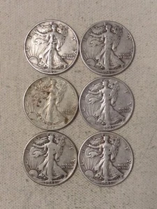 Lot Of (6) 90% Silver Half Dollars Walkers, Benji, And Kennedy - Picture 1 of 8