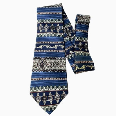 Corbata Savile Row Paisley Medallón Rayas Azul Marino Borgoña Gris Peltre Seda Italiana Foto 1 de 4