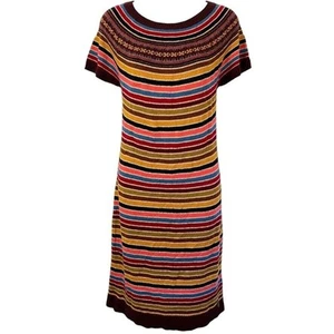 Tommy Hilfiger Womens Striped Fair Isle Sweater Knit Wool Alpaca Blend Dress L - Picture 1 of 16