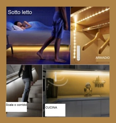 Striscia LED batteria con sensore movimento luce per armadio mobili cucina PIR   - Immagine 1 di 4